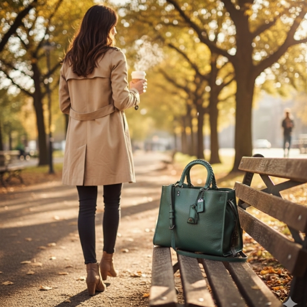 COACH 1941 Restored Rogue With Whipstitch Handle-Pewter/Dark Turquoise